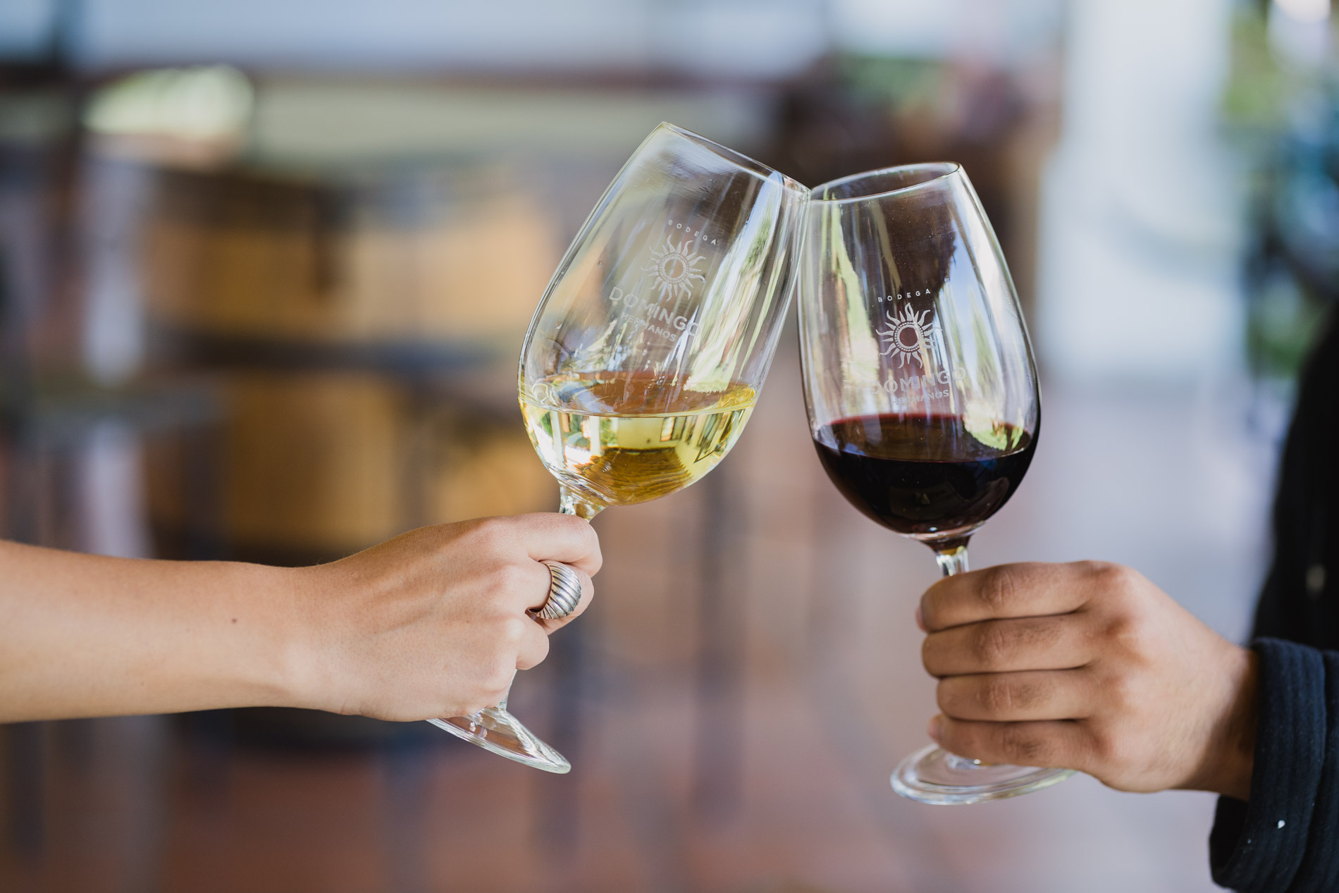Brindis con copas de vino Familia Domingo